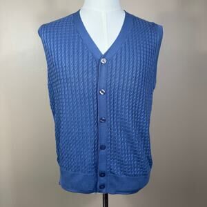 Guess Country Club Blue Silk Sweater Vest Mens M Textured Button Up Preppy Golf